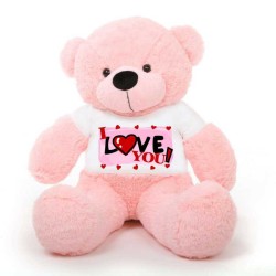 Pink 5 feet Big Teddy Bear wearing a I Love You T-shirt